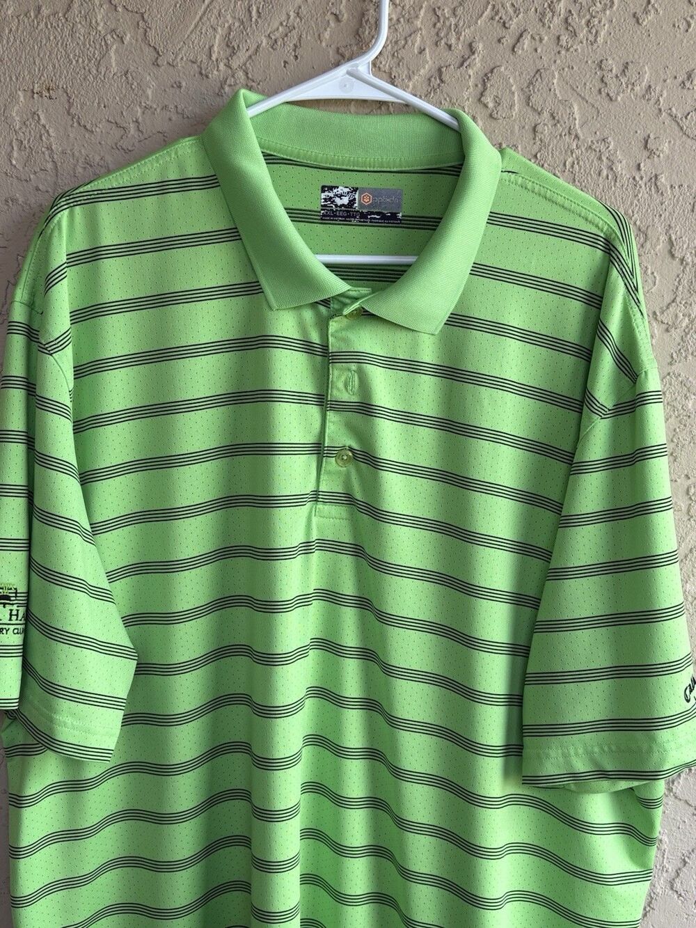 Callaway Golf Opti-Dri Size XXL Neon Green Striped Short Sleeve Mens Polo Shirt